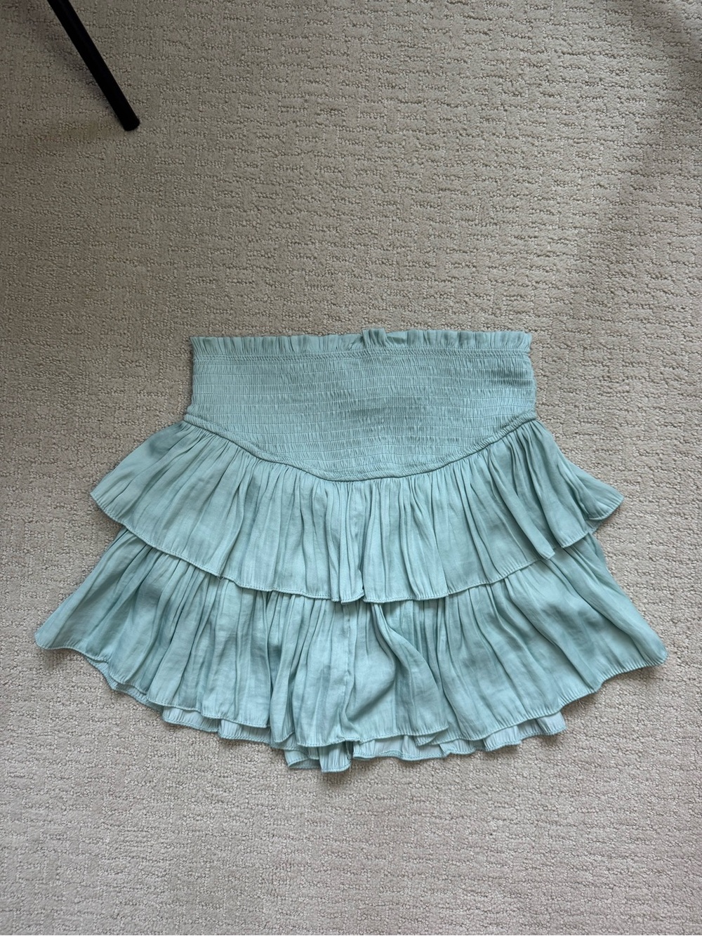 Mustard Seed Light Aqua Smocked Tiered Ruffle Mini Skirt